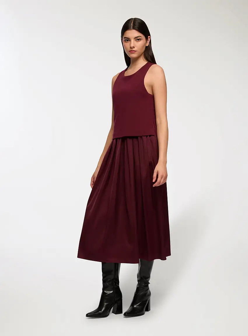 Vestito midi plissettato Bordeaux
