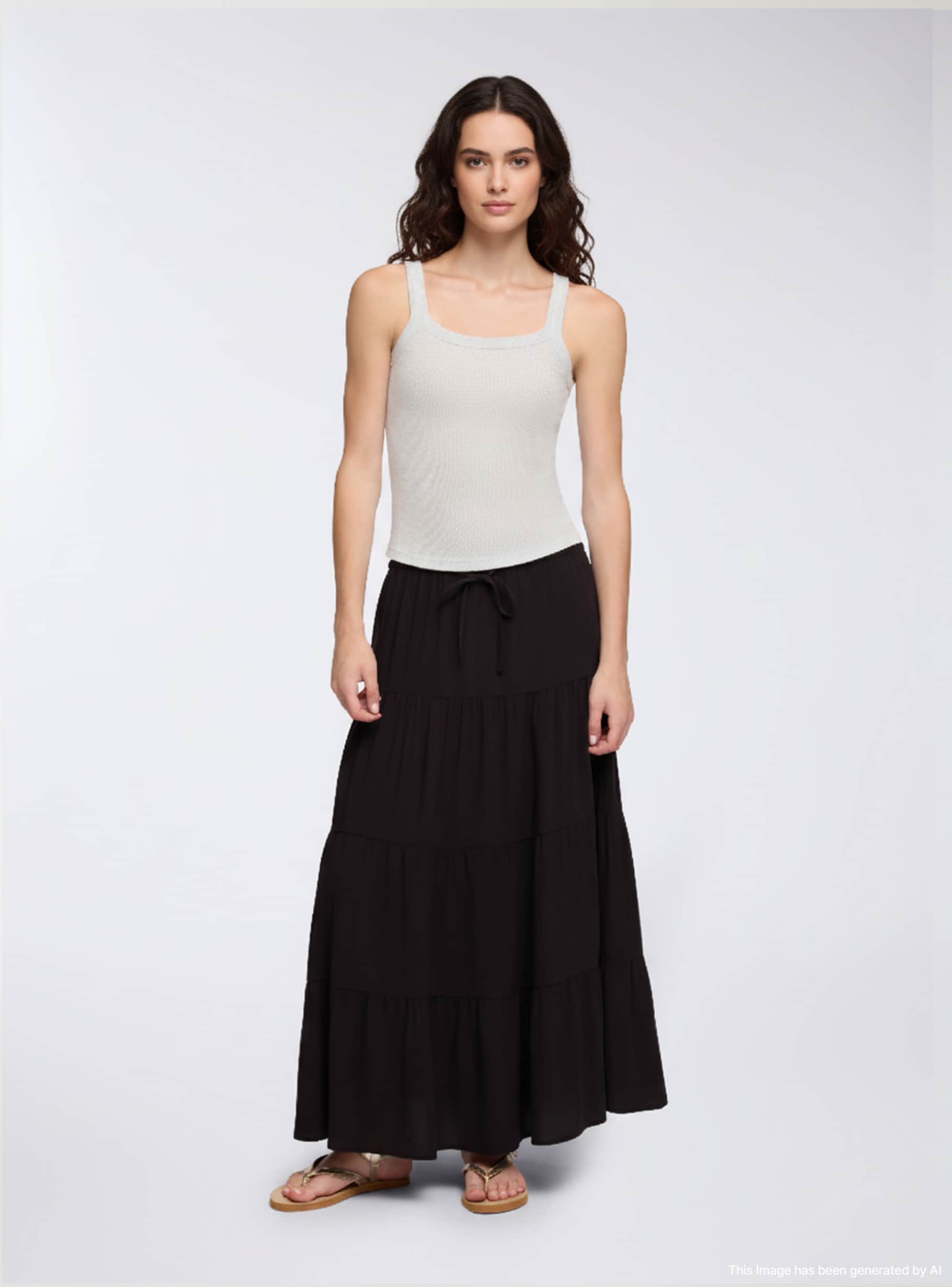 Gonna lunga con balze e coulisse Nero