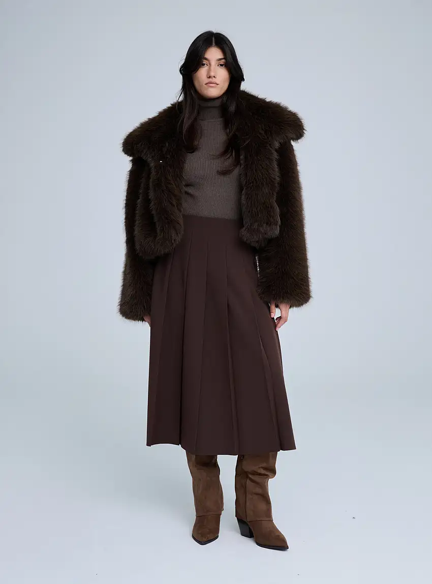 Gonna lunga a pieghe Marrone scuro