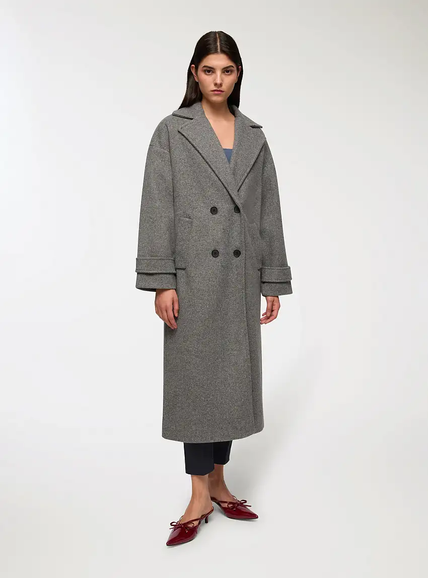 Cappotto lungo doppiopetto over spinato Grigio medio melange