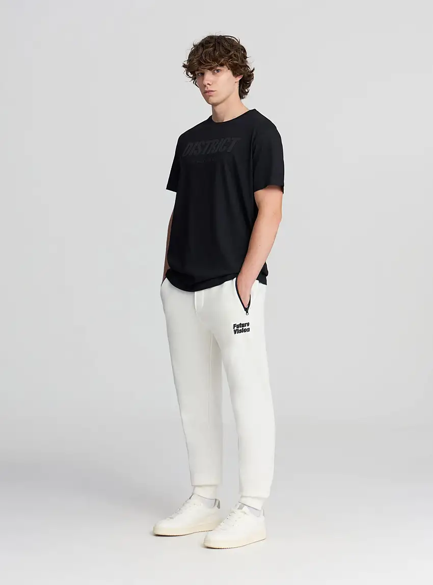 Pantaloni tecnici con coulisse e scritta Bianco lana