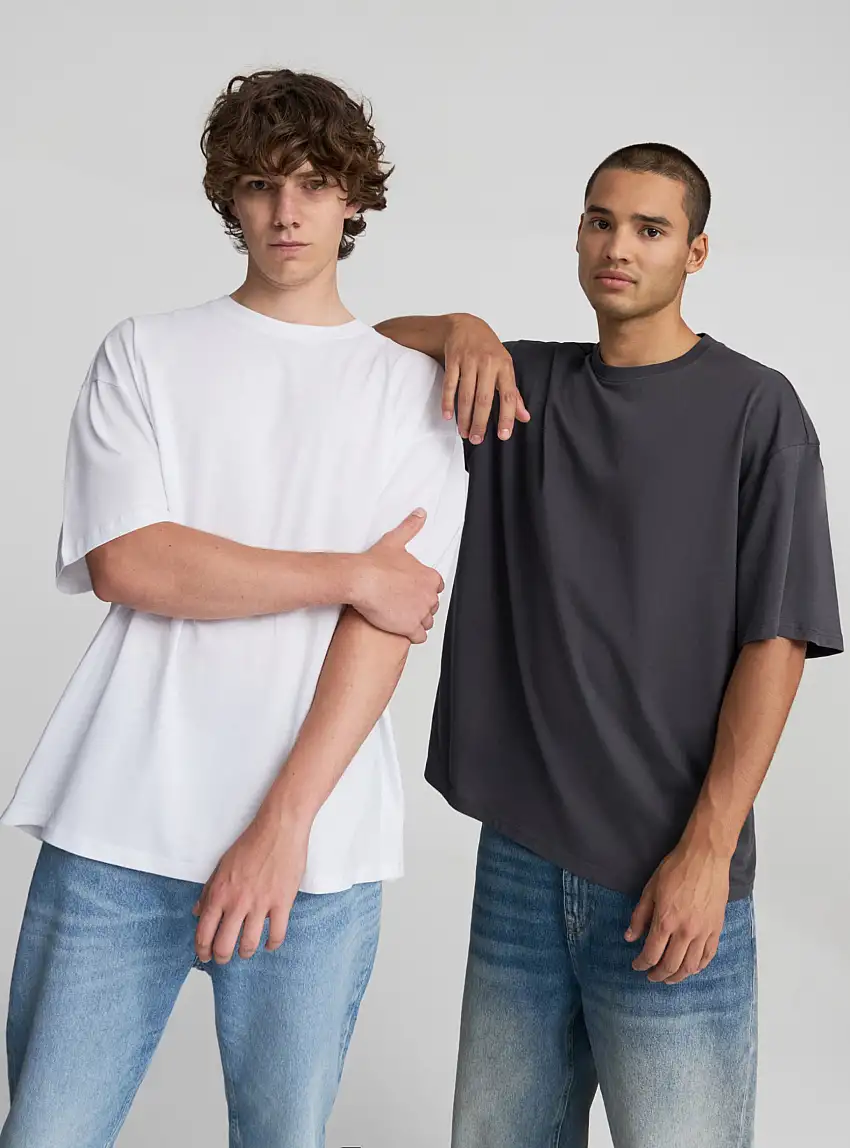 Pack 2 t-shirt oversize tinta unita 1x Grigio Scuro, 1x Bianco