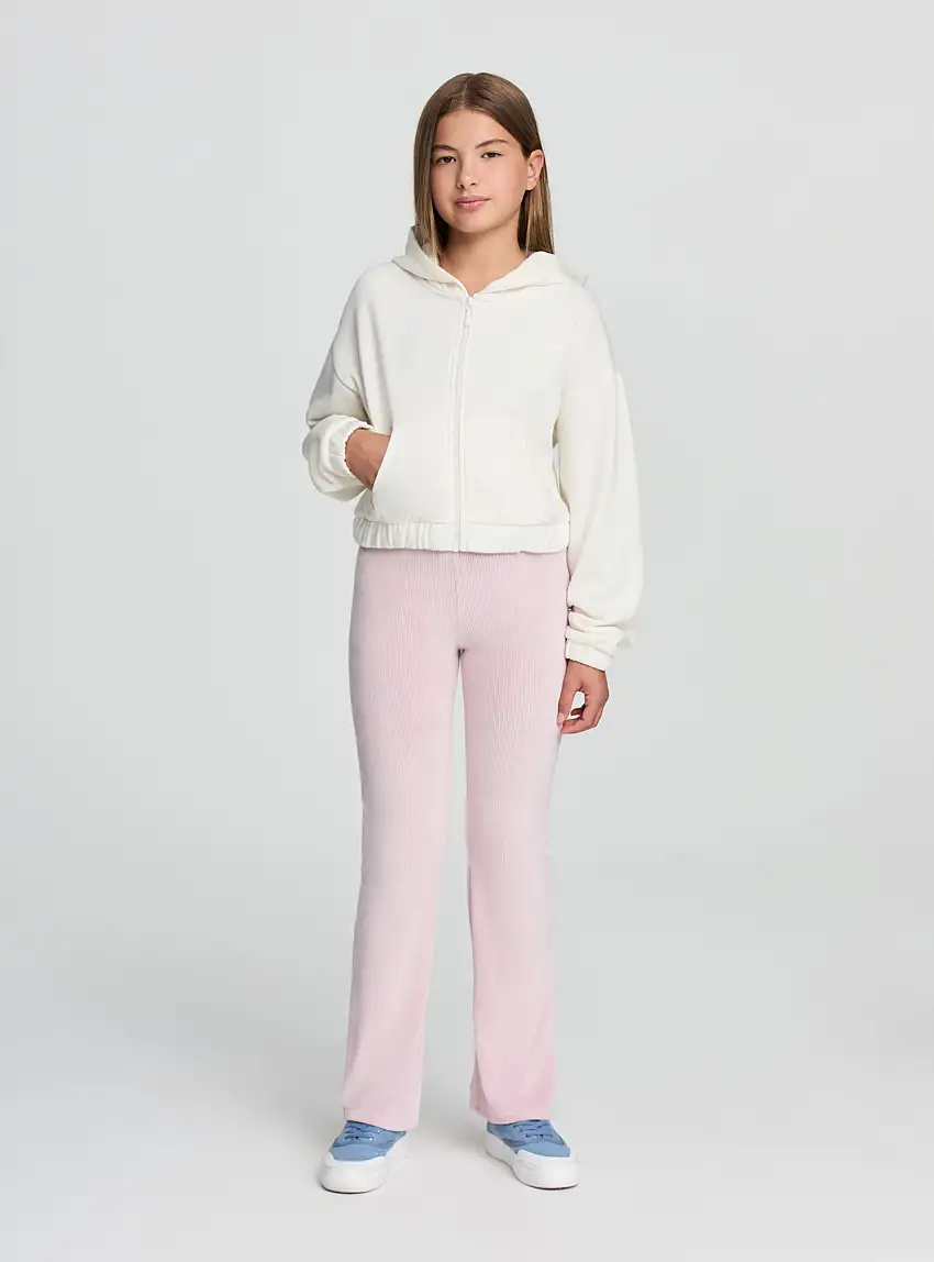 Leggings a zampa a costina Rosa