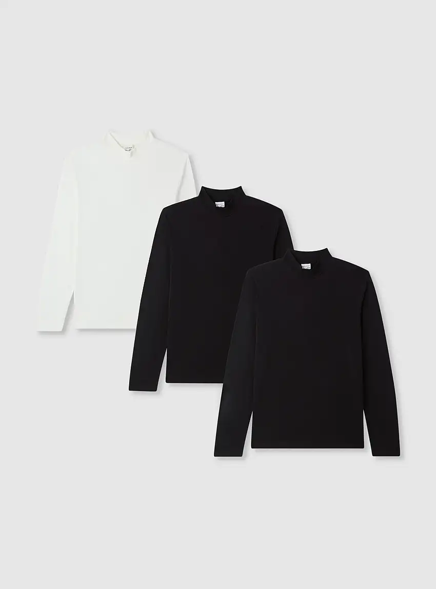 Pack 3 t-shirt maniche lunghe a lupetto 2x Nero, 1x Bianco