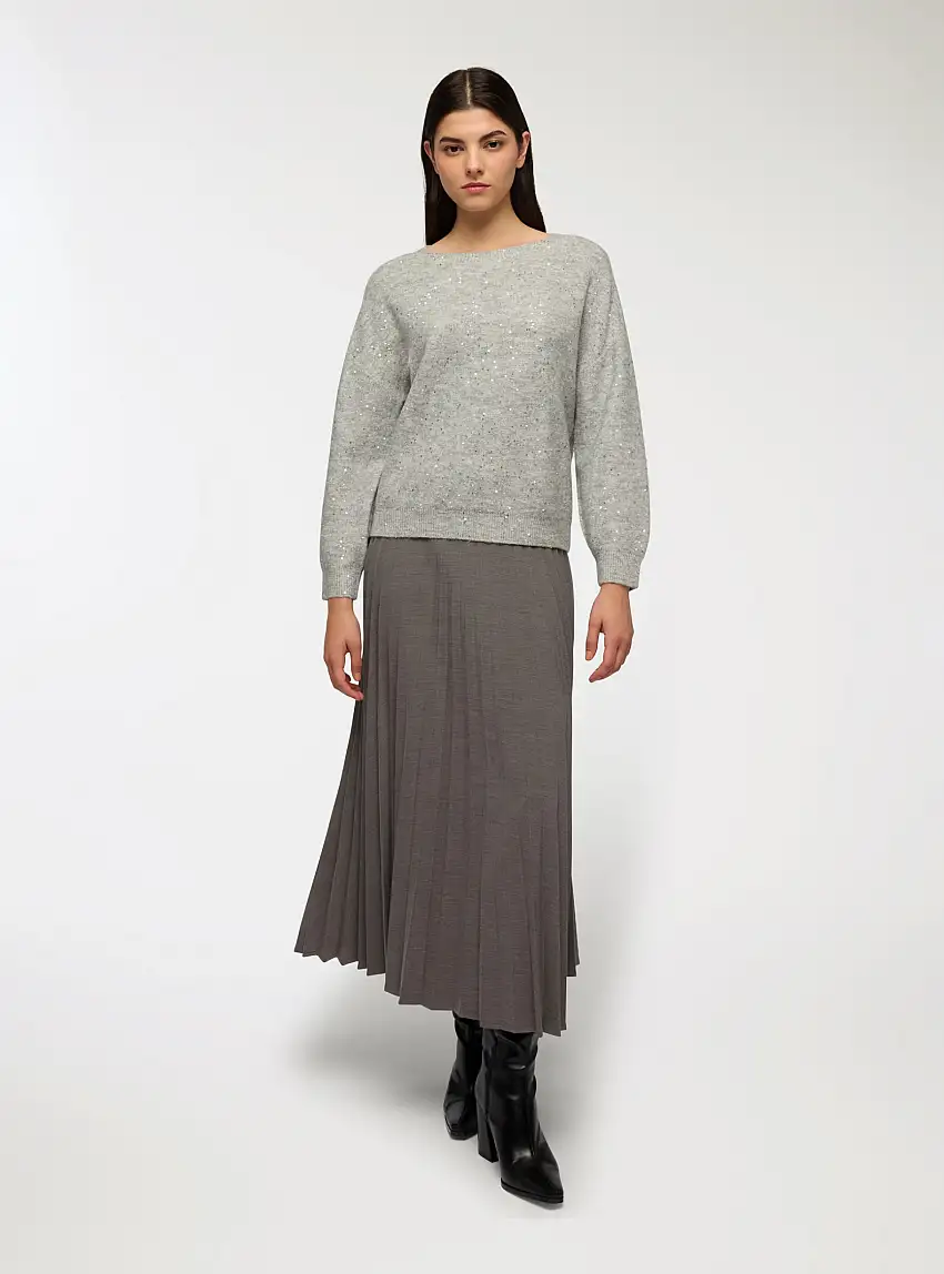 Gonna lunga plissettata melange Grigio medio melange