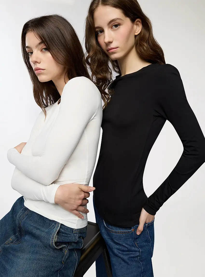 Pack 3 t-shirt girocollo tinta unita 1x Bianco Lana, 2x Nero