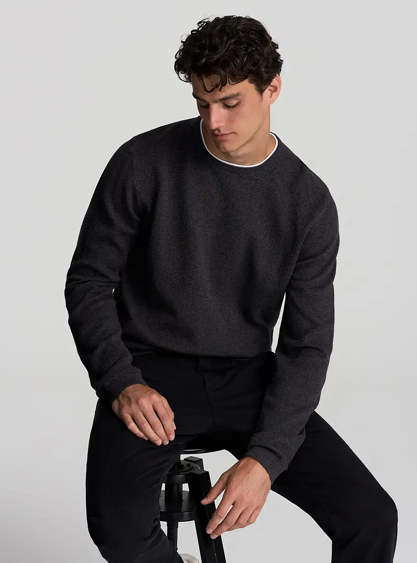 Maglia girocollo effetto doppiata Grigio scuro melange