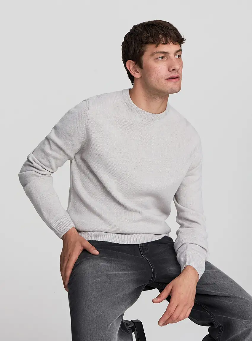 Maglia basic tinta unita Grigio chiaro melange