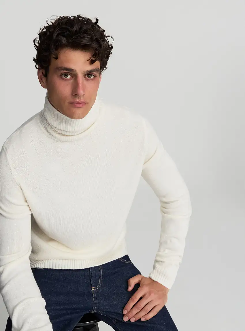 Maglia dolcevita a tinta unita Bianco lana