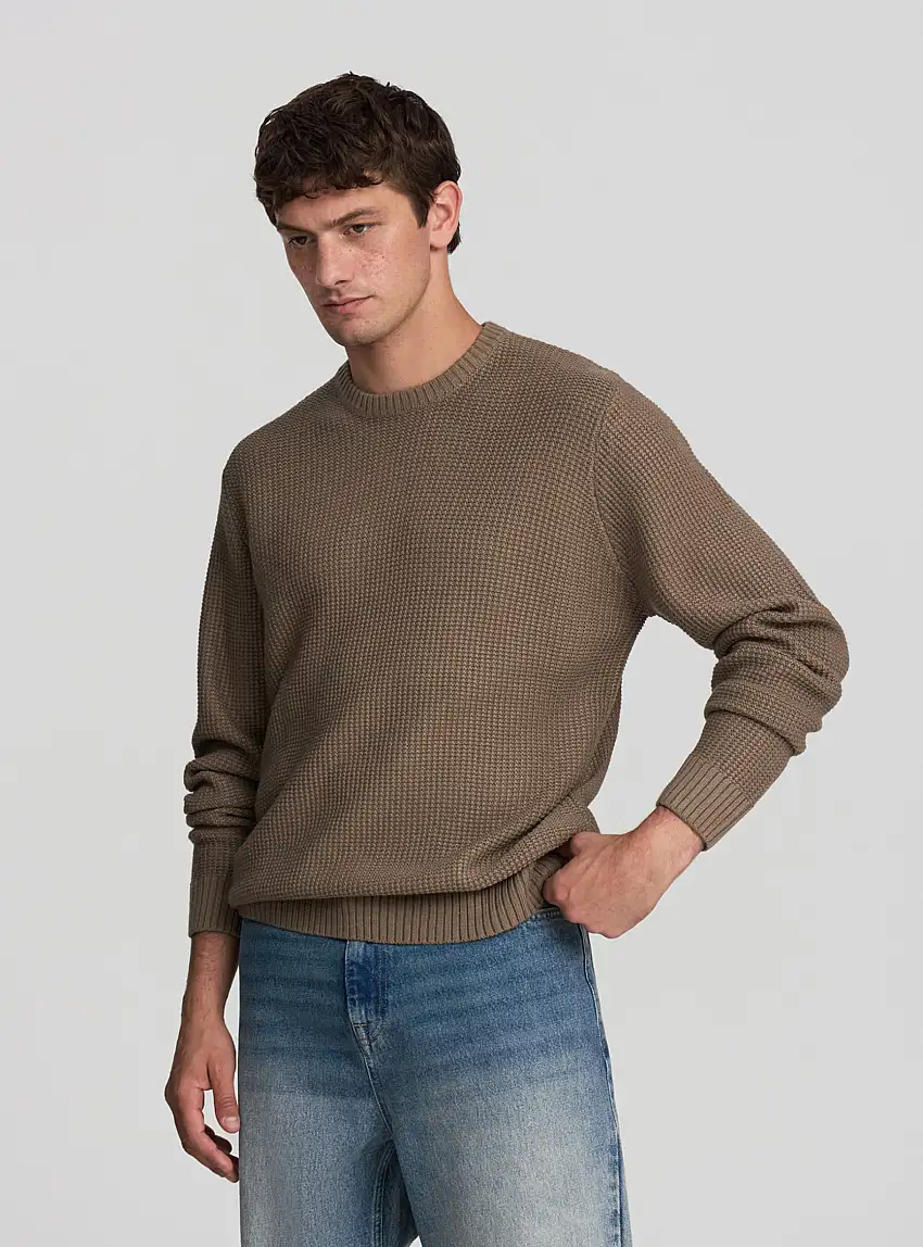 Maglia girocollo in punto mosso pesante Beige