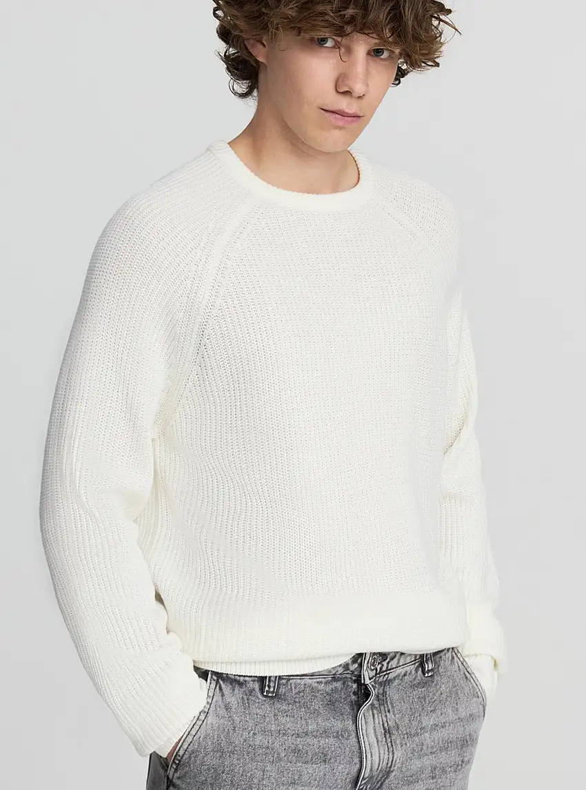 Maglia a costa inglese Bianco lana