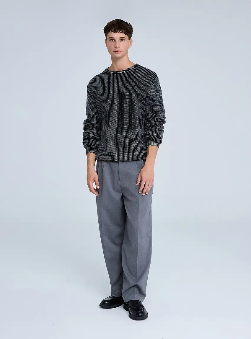 Maglia a costa inglese acid wash Antracite