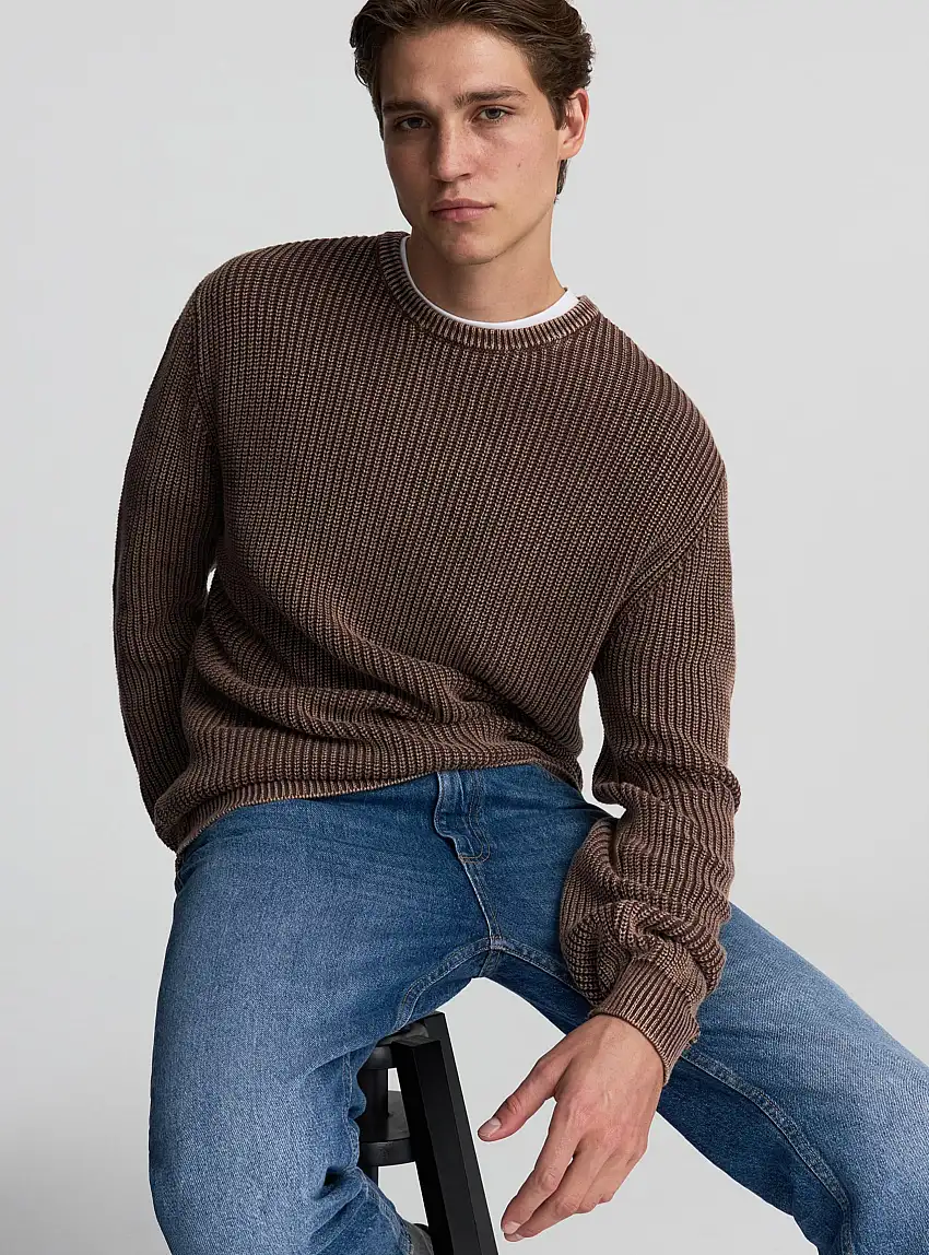 Maglia a costa inglese acid wash Marrone