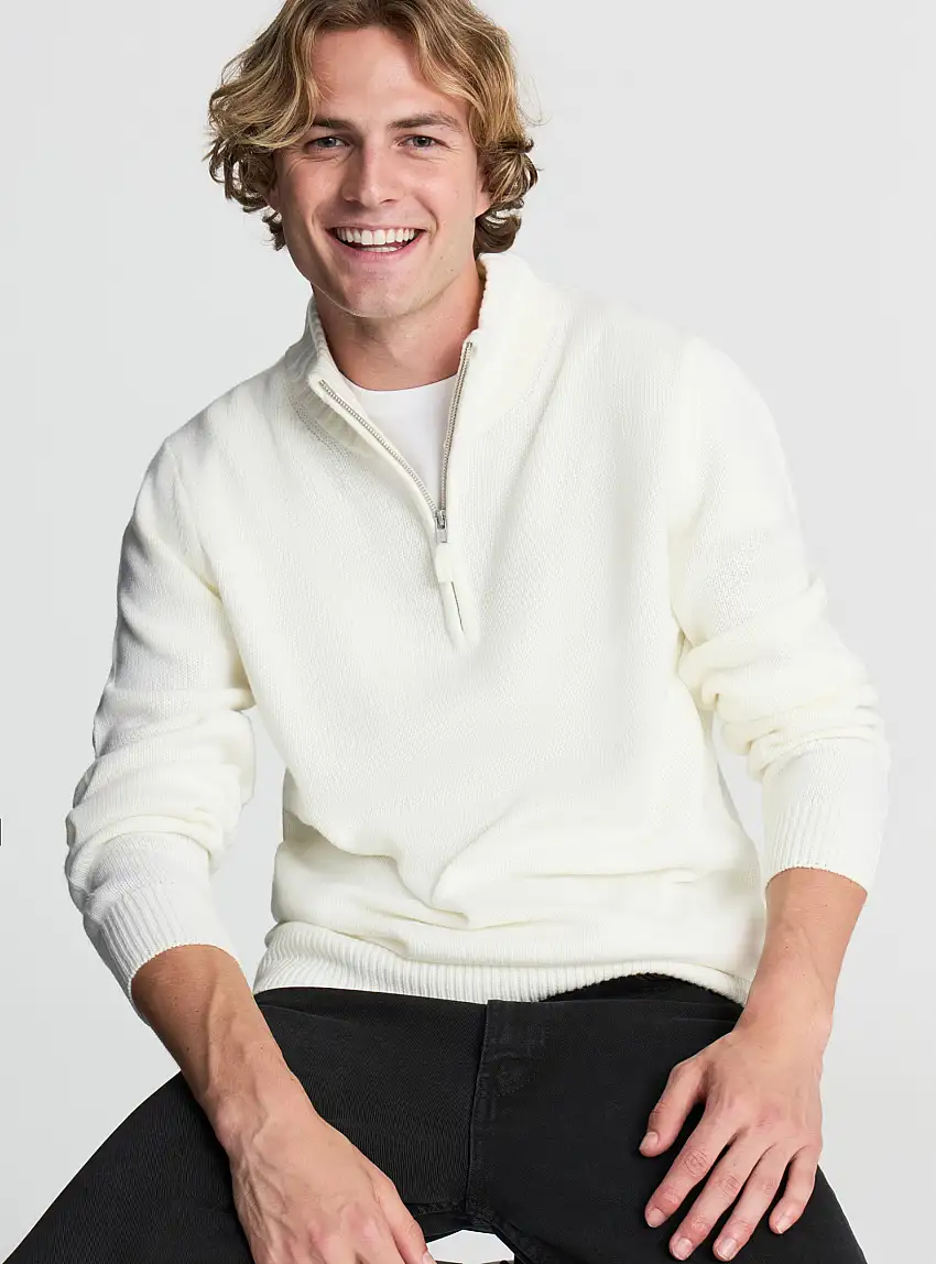Maglia collo alto con zip Bianco lana