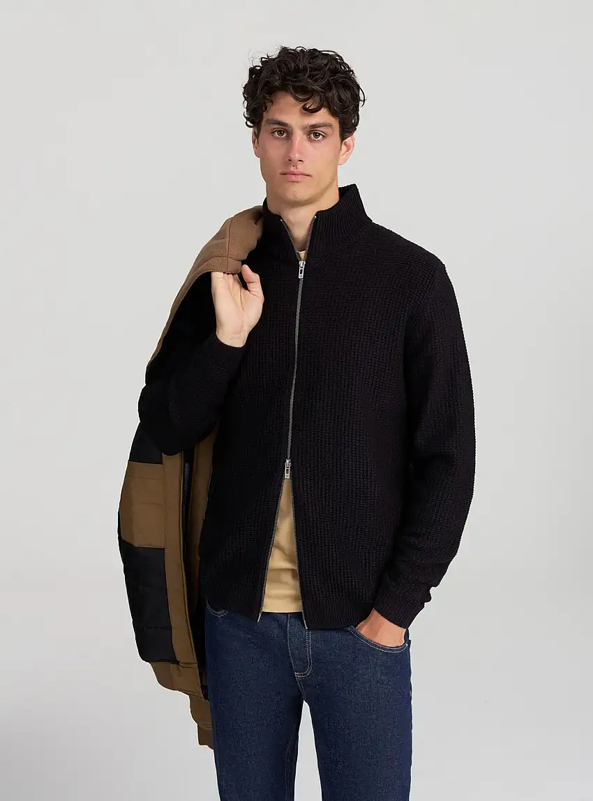 Cardigan con zip a doppio cursore Nero