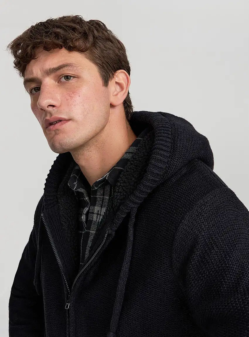 Maglia con cappuccio e sherpa Nero