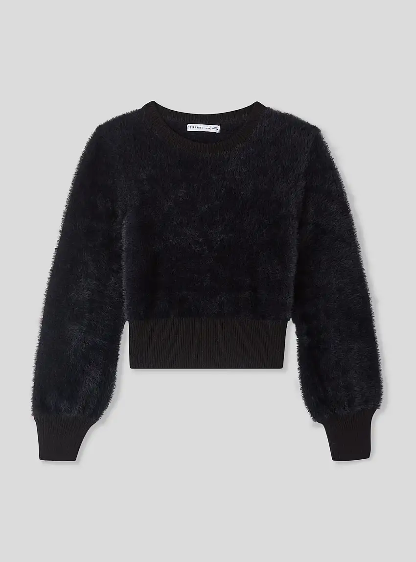 Maglia crop effetto pelo Nero