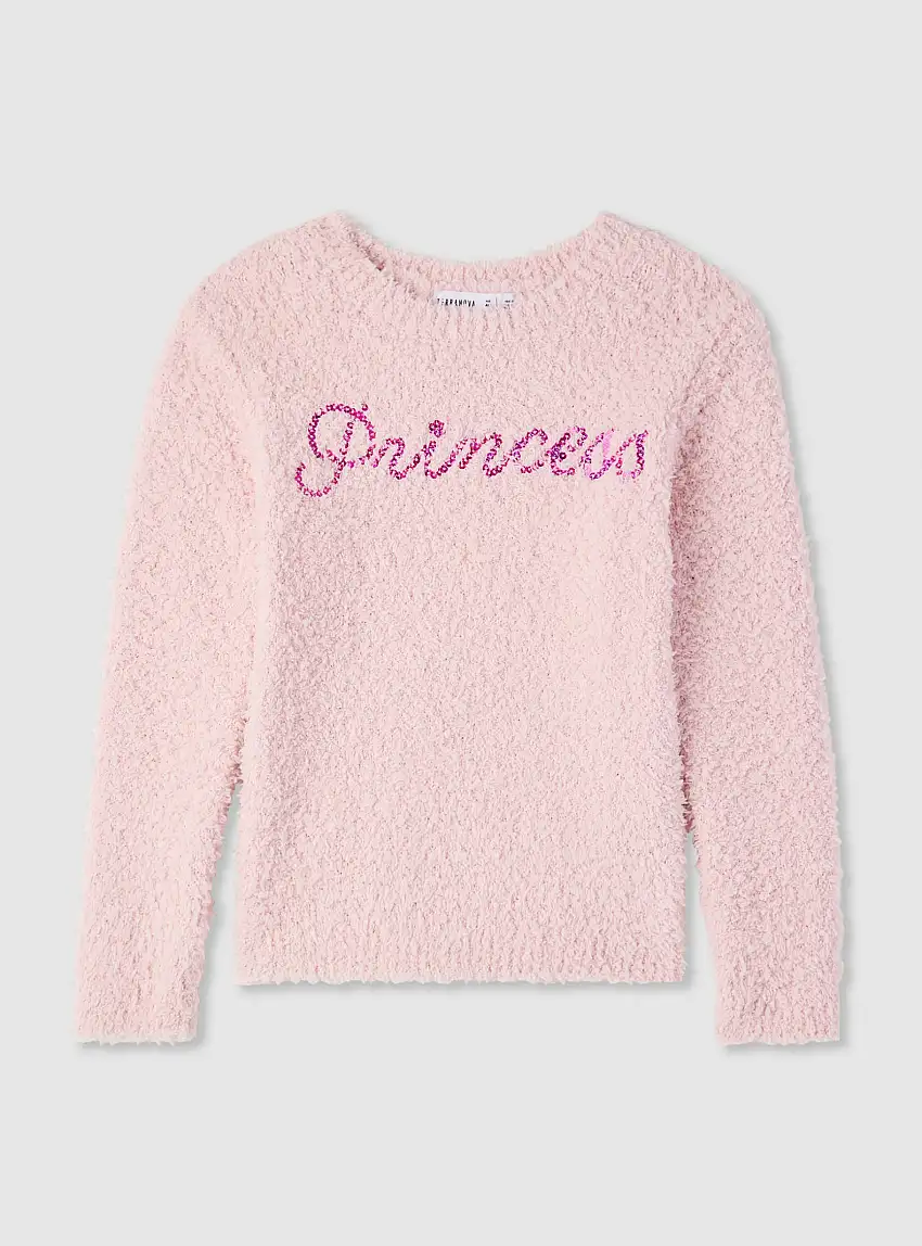 Maglia soffice con scritta paillettes Rosa cipria