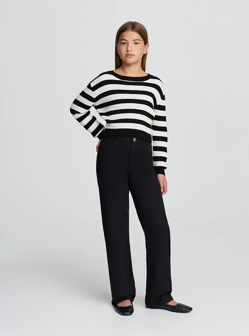 Maglia crop a righe con girocollo Var nero