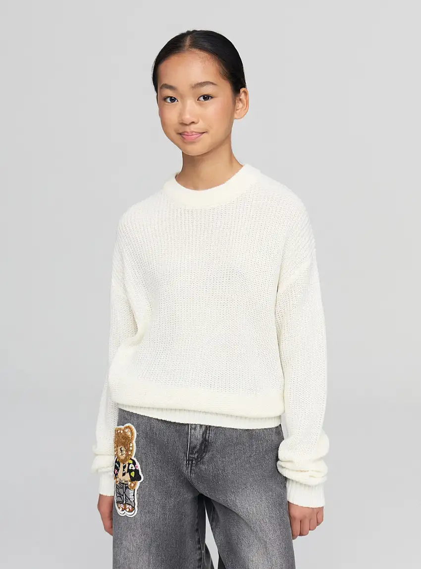 Maglia lupetto a coste Bianco lana