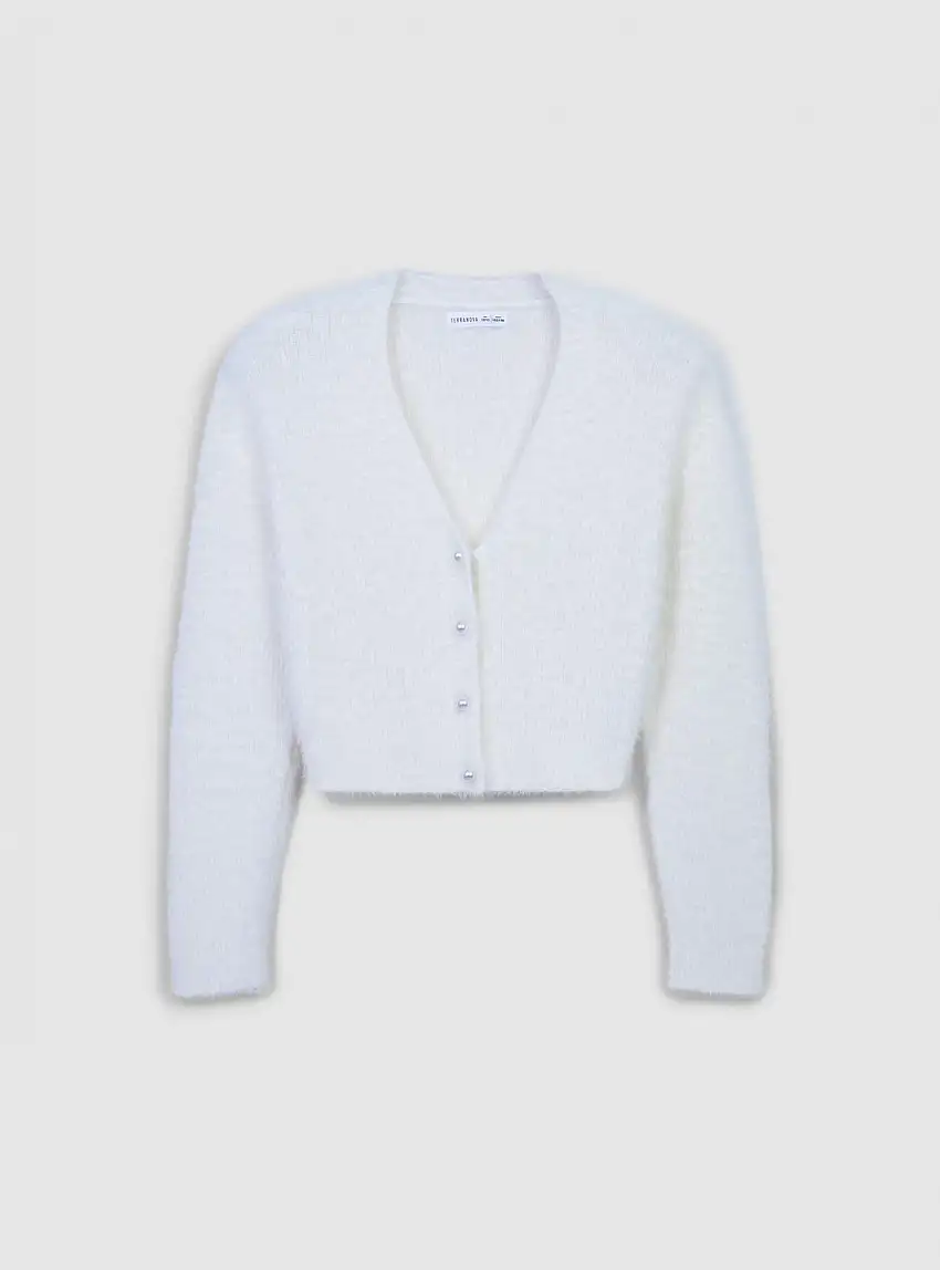 Cardigan crop effetto pelo Bianco lana