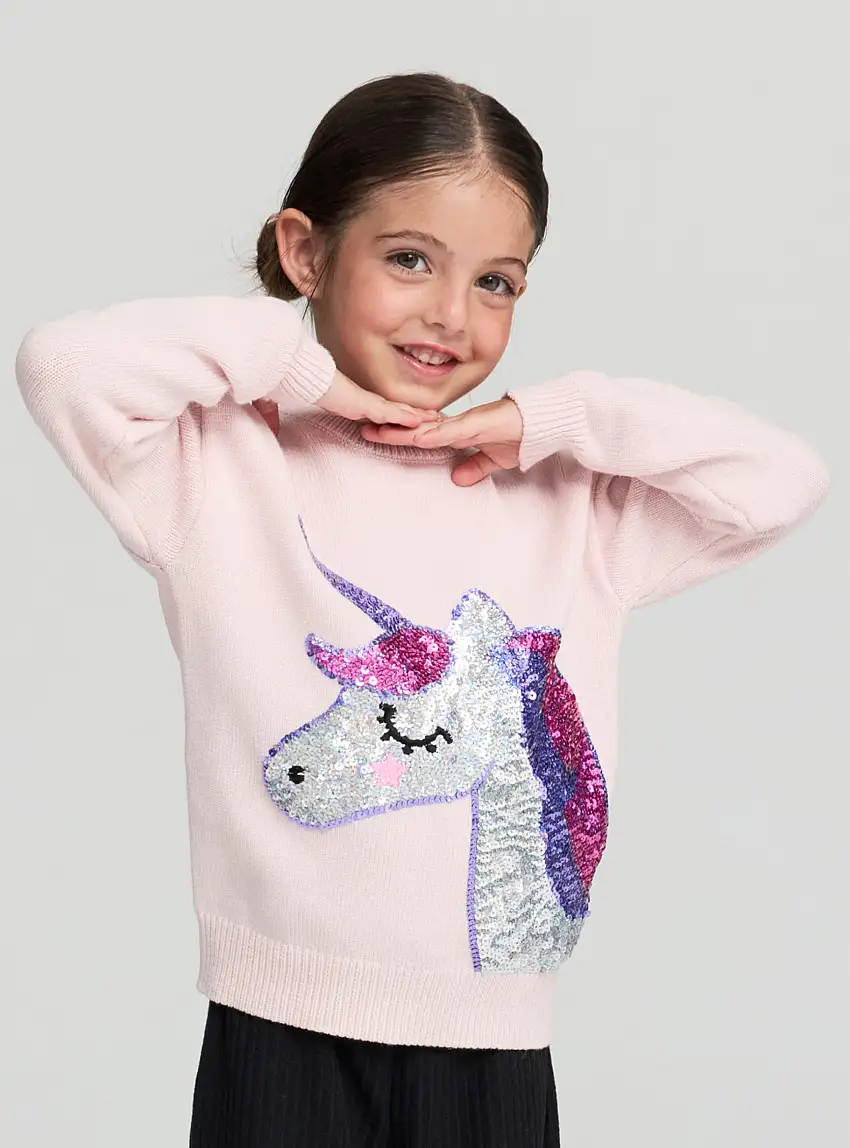 Maglia con paillettes unicorno Rosa cipria