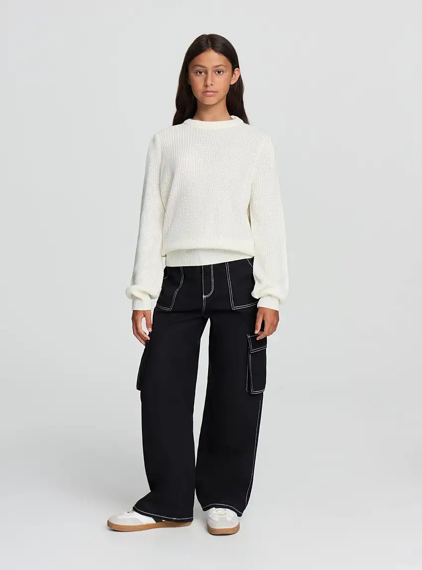 Maglia girocollo a tinta unita Bianco lana