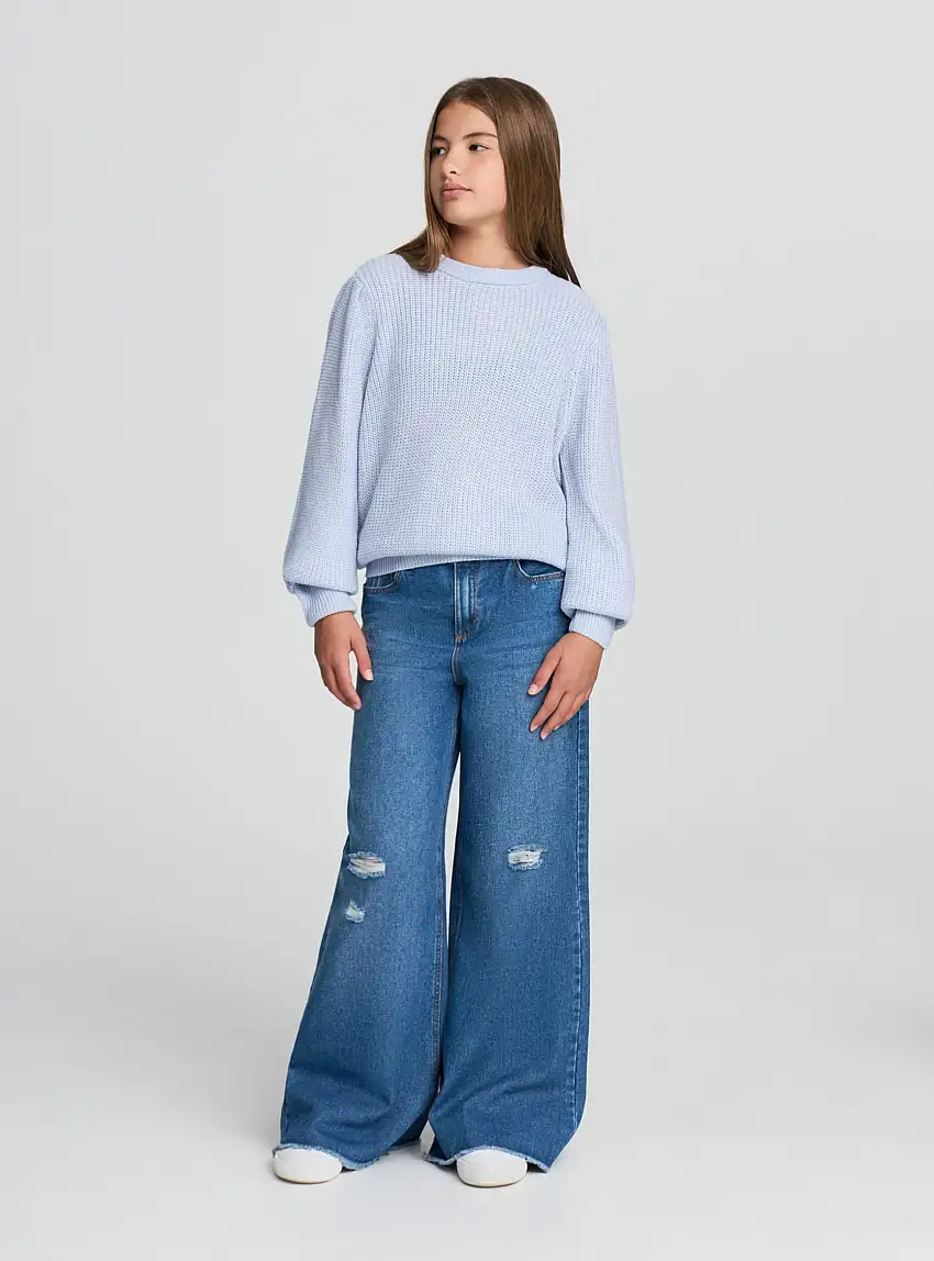 Maglia girocollo a tinta unita Celeste chiaro