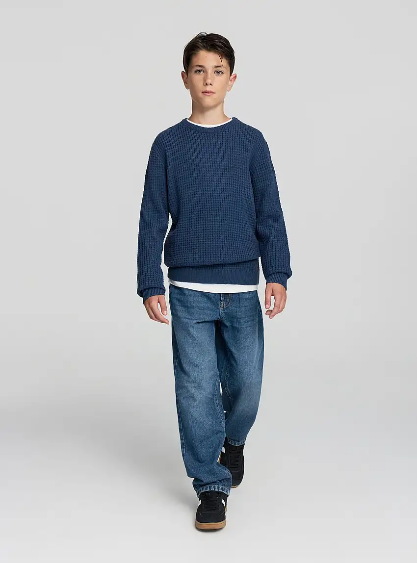 Maglia lavorazione a grana di riso Blu denim scuro