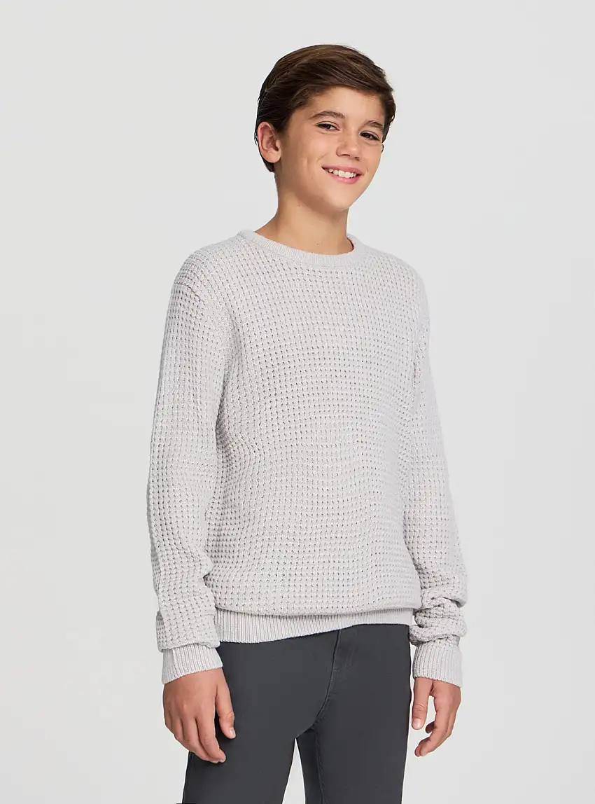 Maglia lavorazione a grana di riso Grigio chiaro melange