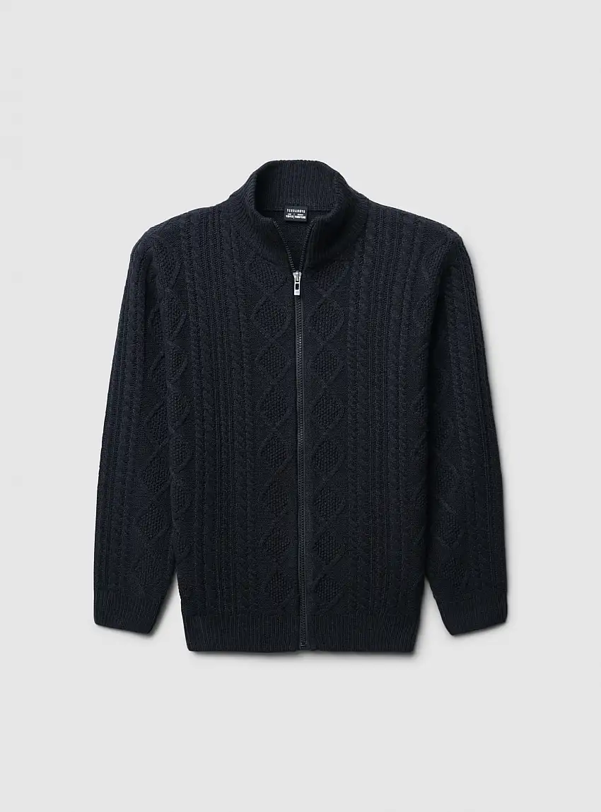 Cardigan con zip e trecce Nero