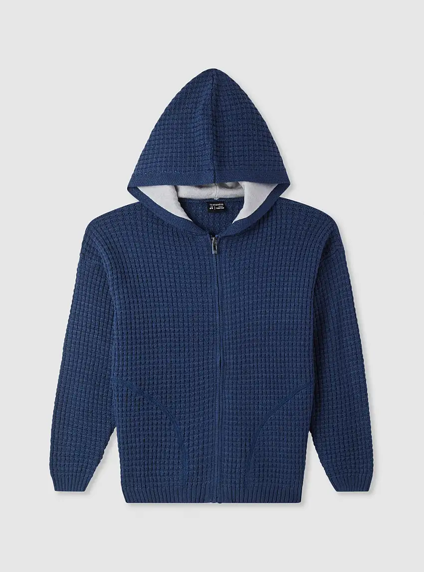 Maglia con cappuccio e zip Blu denim scuro