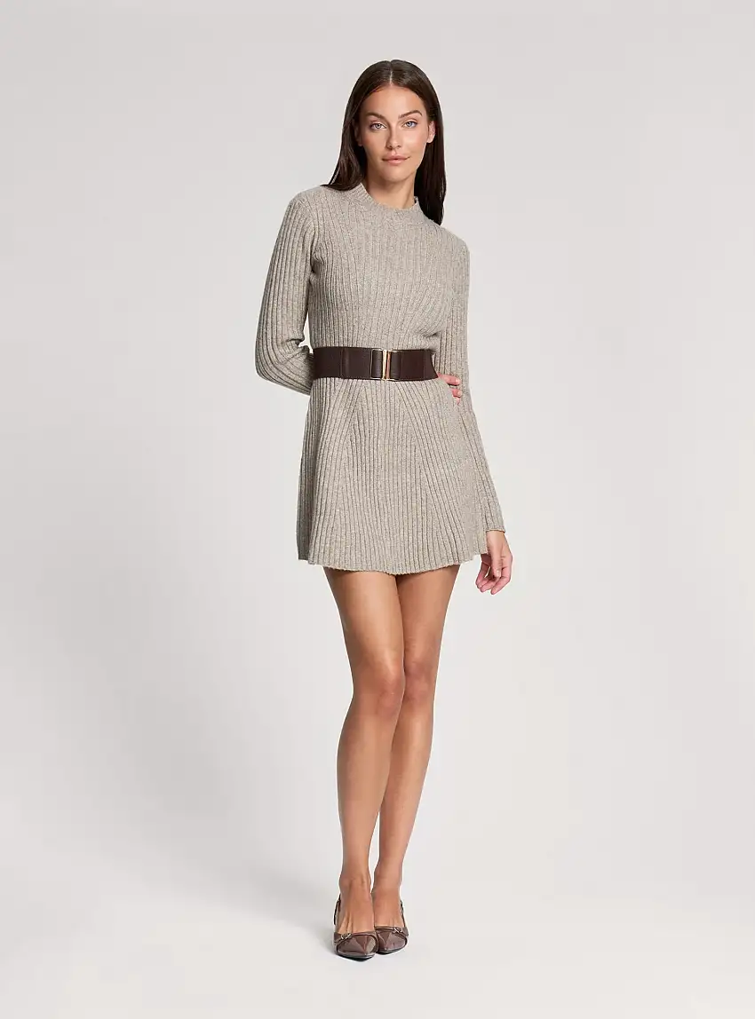 Vestito in maglia a costine Beige chiaro melange