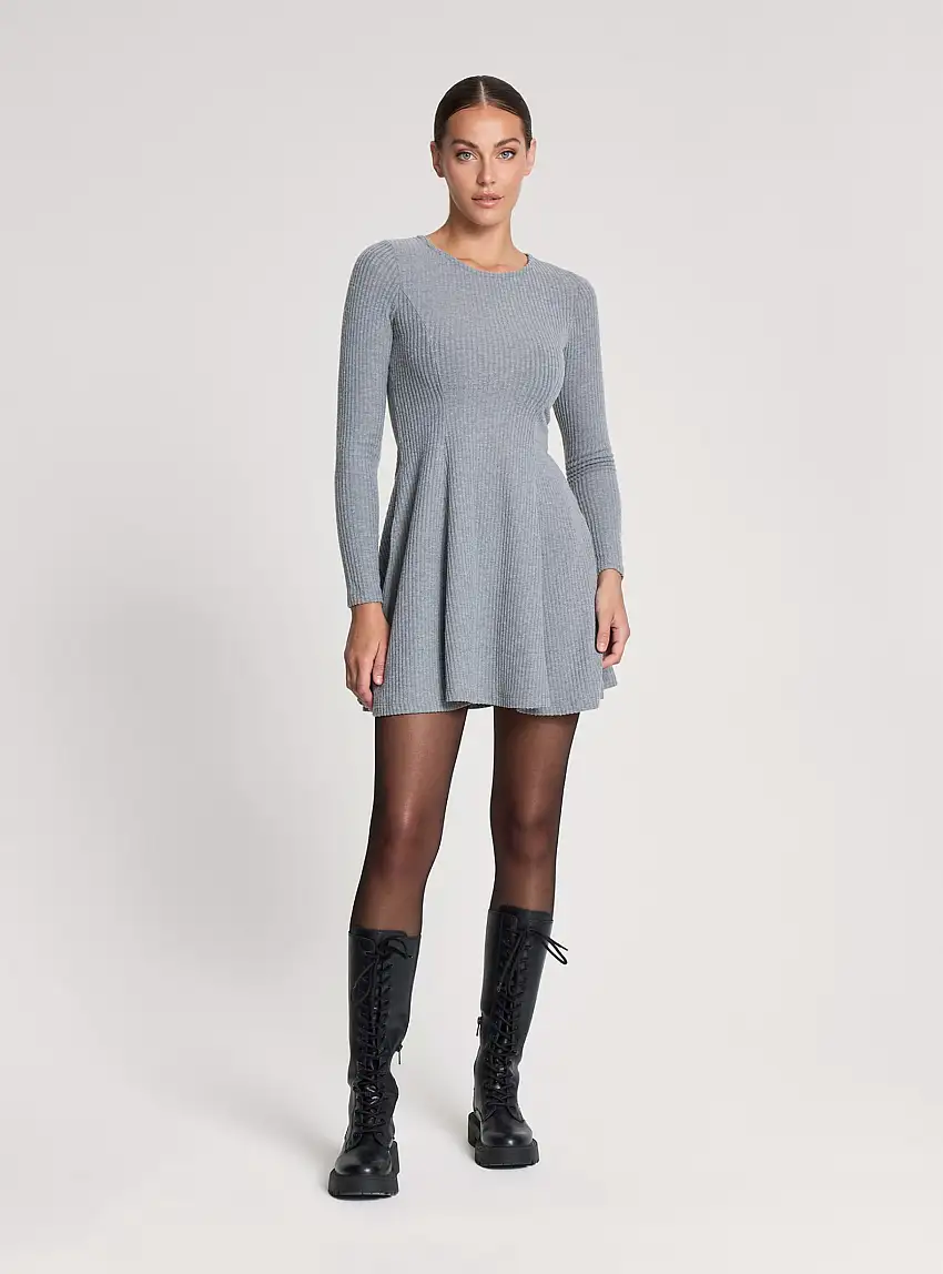 Vestito svasato a coste Grigio medio melange