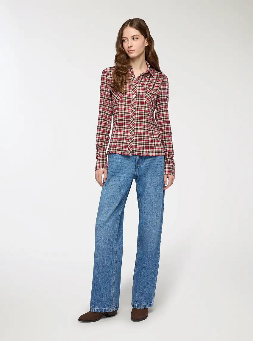 Camicia a quadri con taschini Var rosso