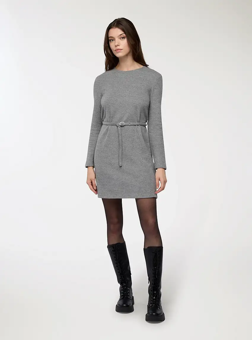 Vestito in maglia con cintura Grigio medio melange