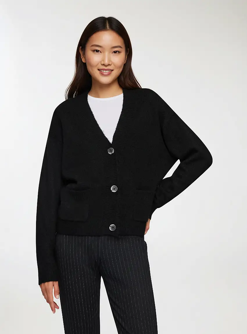 Cardigan con scollo a V e tasche Nero