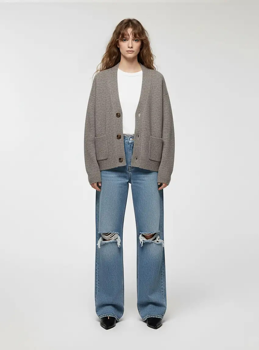 Cardigan con scollo a V e tasche Grigio medio melange