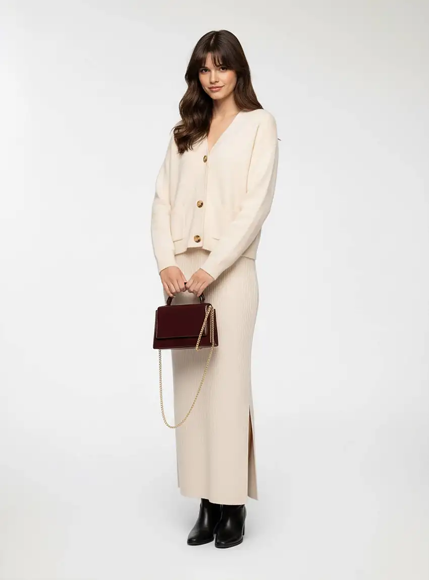 Cardigan con scollo a V e tasche Bianco melange