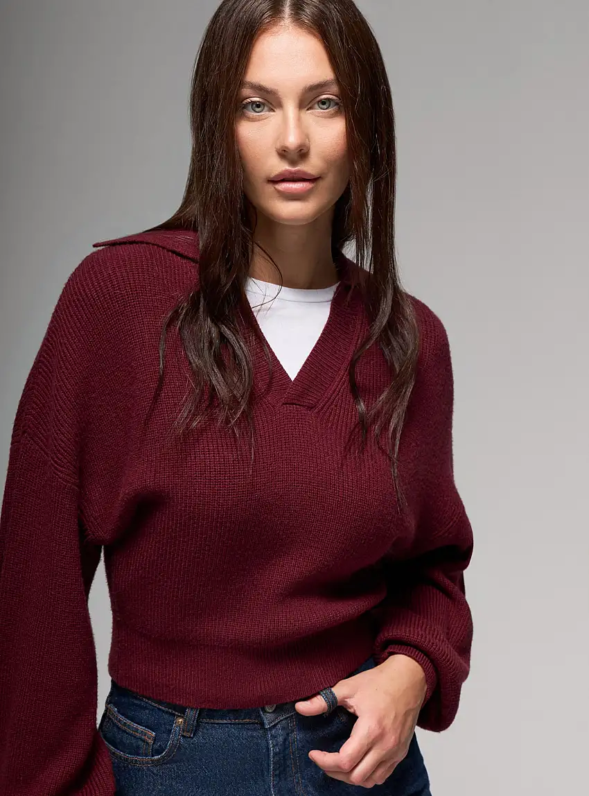 Maglia crop manica lunga Bordeaux