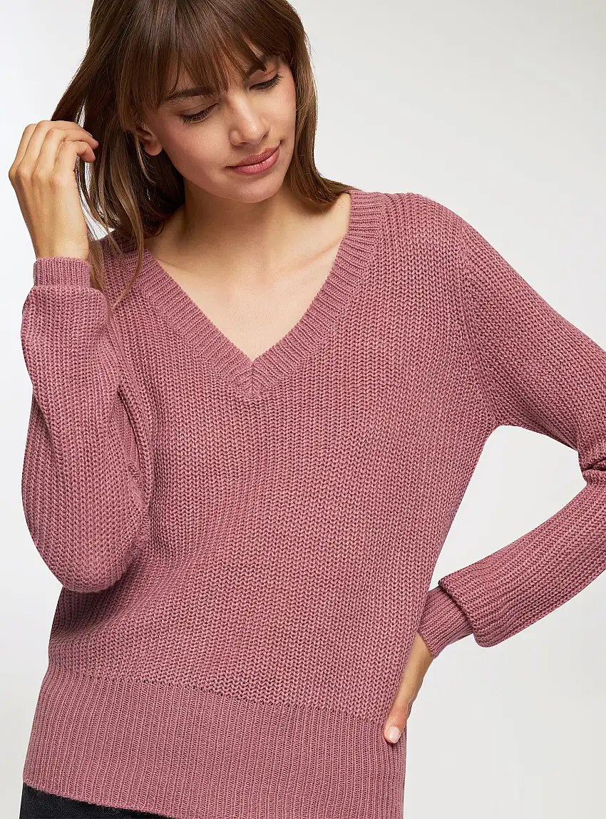 Maglia a costa inglese con scollo a v Malva