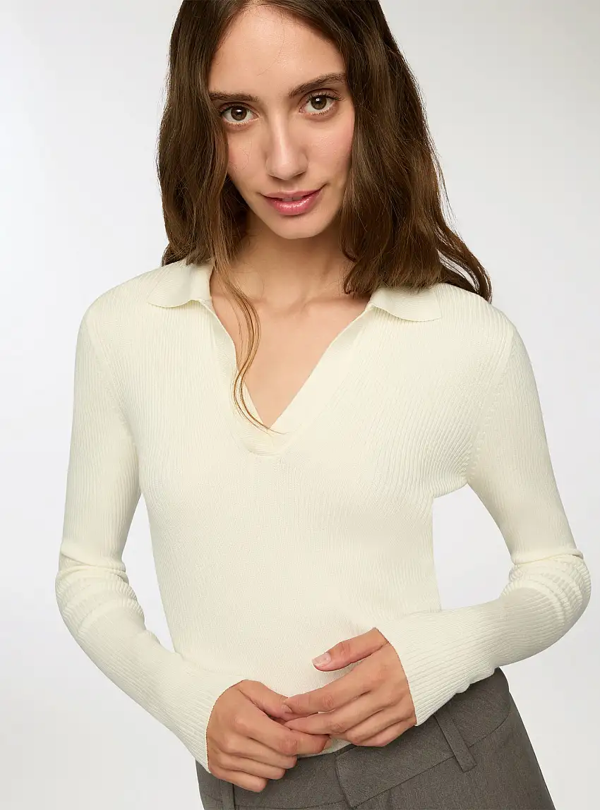 Maglia scollo derby Bianco lana