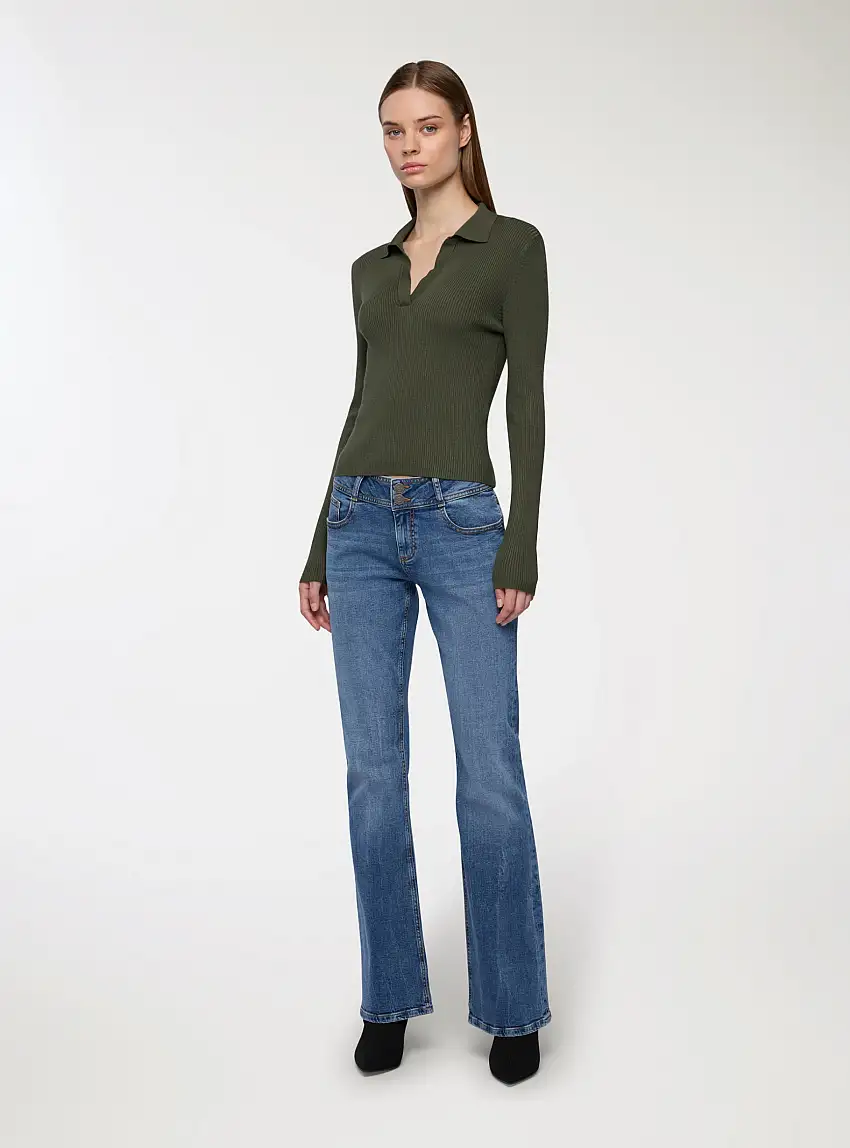 Maglia scollo derby Verde militare scuro