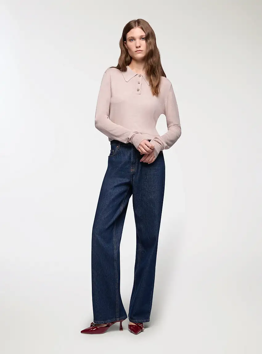 Maglia polo tinta unita Beige chiaro melange