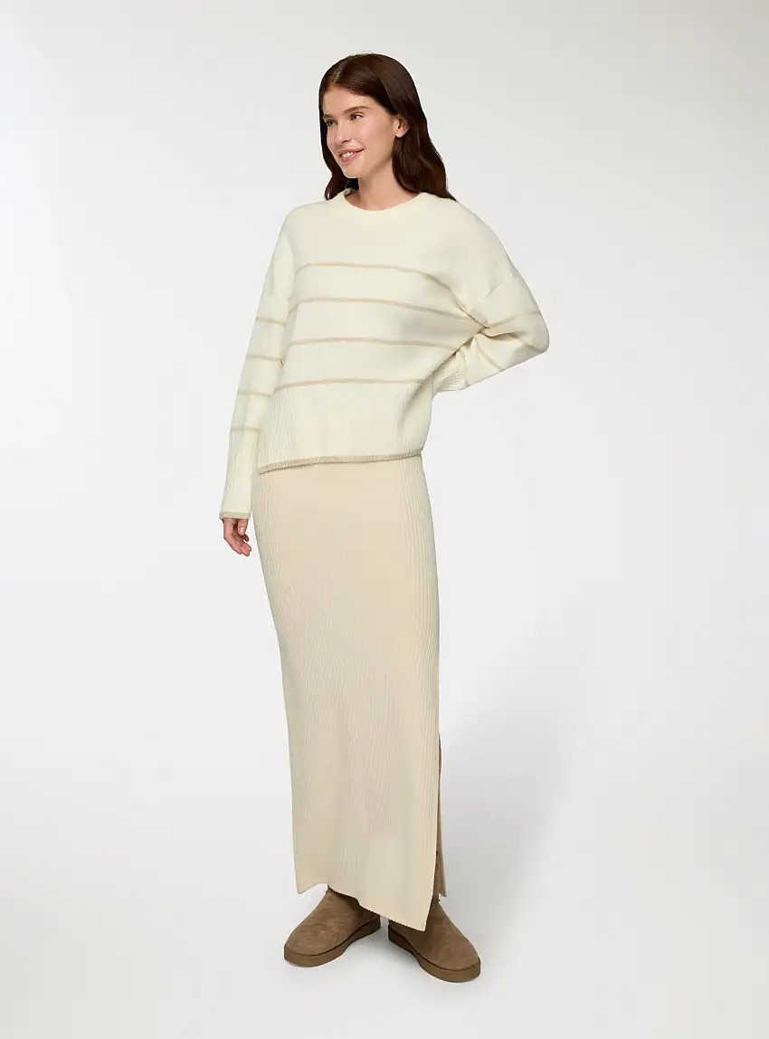 Maglia ampia a righe con spacchi Var bianco lana