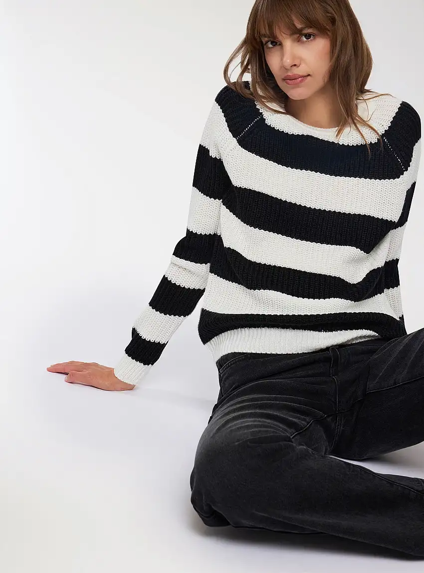 Maglia a righe costa inglese Var bianco lana