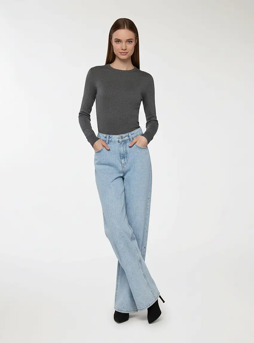 Maglia basic tinta unita Grigio medio melange