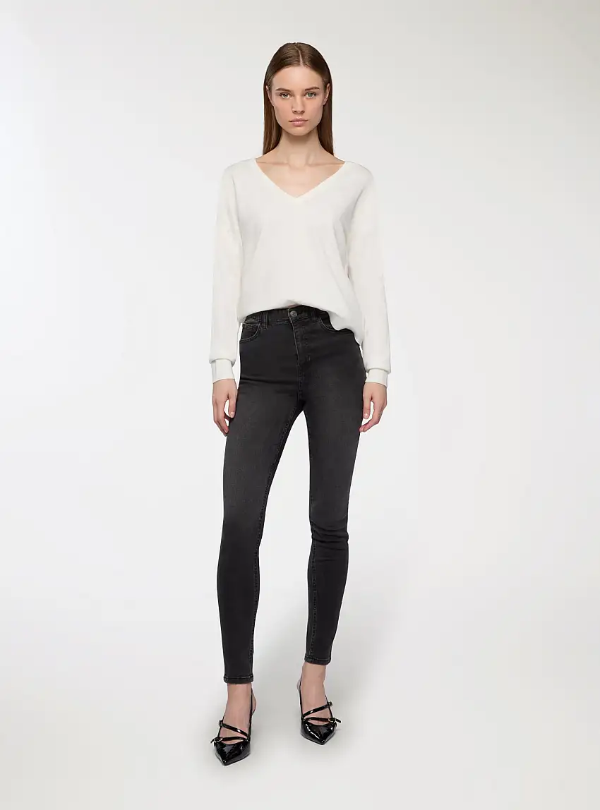 Maglia con scollo a V Bianco lana