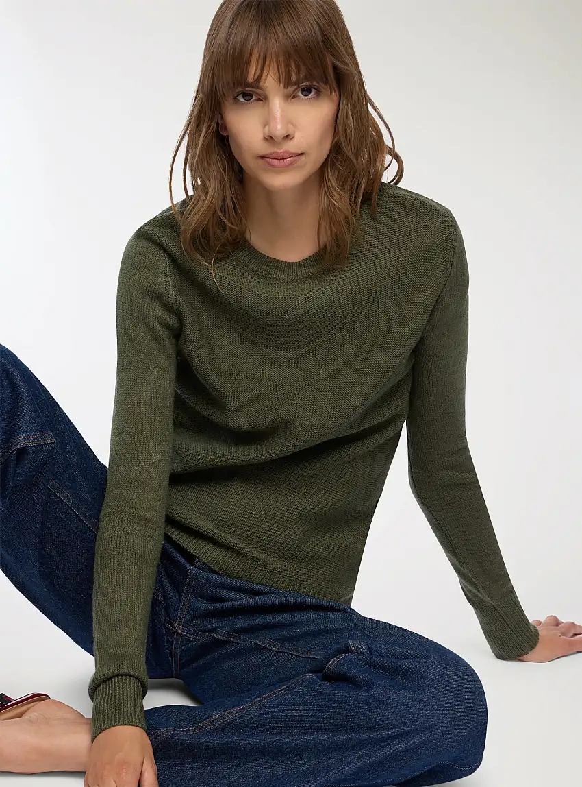 Maglia girocollo tinta unita Verde militare scuro