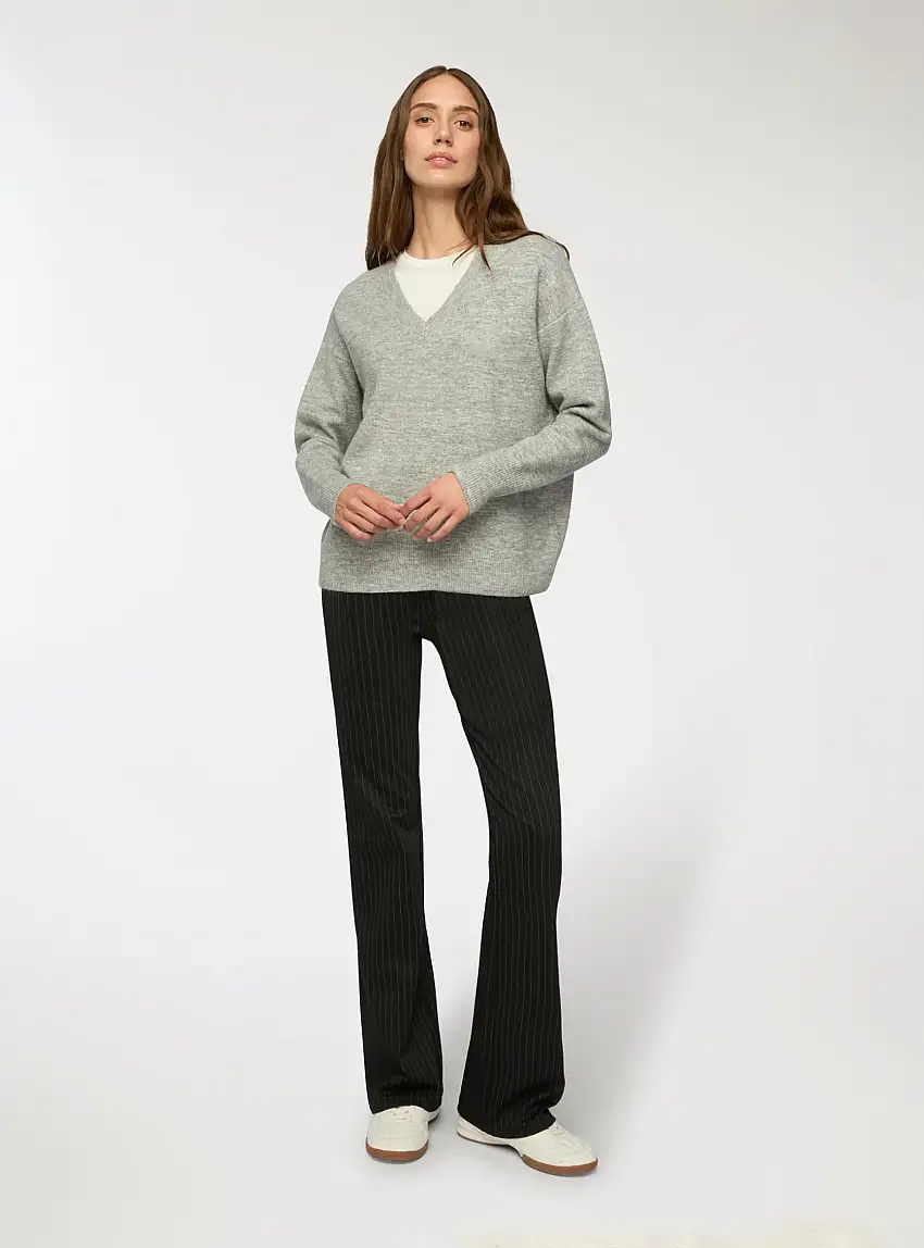 Maglia con scollo a V ampia Grigio medio melange